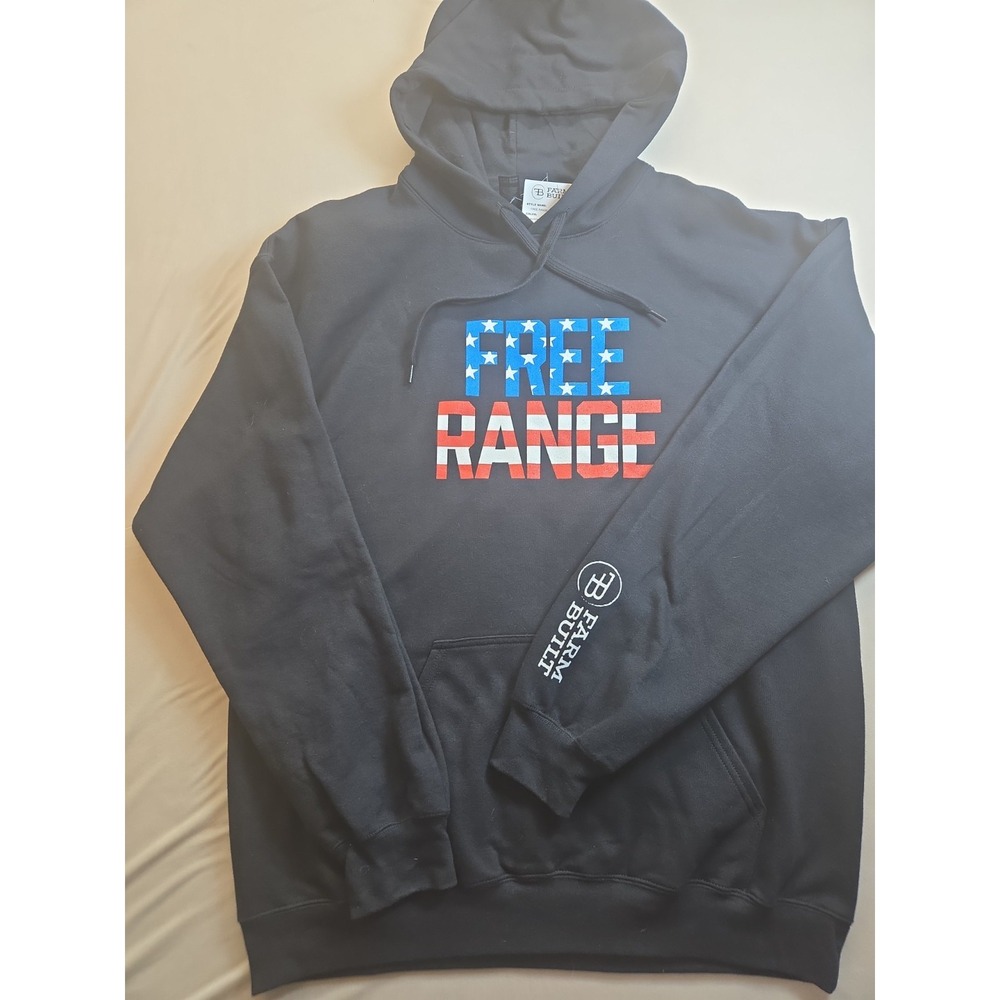 Gildan Free Range Black Mens Hooded Sweatshirt Long Sleeve Farm Built Large L